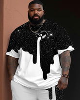 Big Men's Street Color Block Cartoon Graffiti Short Sleeve T-shirt Shorts Set